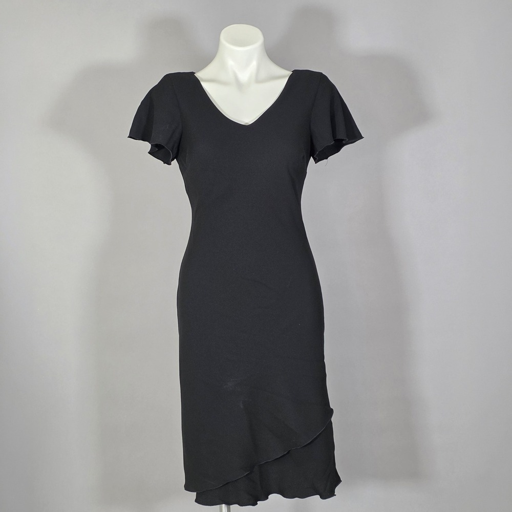 S.L. Fashions V-Neck Flutter Sleeve Midi Dress Women Black Tulip Hem Size 6